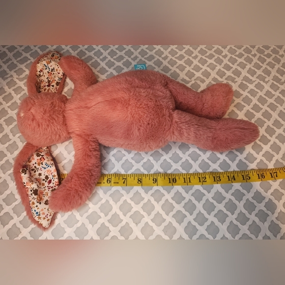 Manhattan Toy Plush Bunny Rabbit Rose Pink Floral Ears Plastic Eyes 15" - Picture 7 of 9